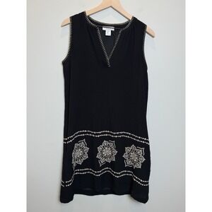 Calypso St Barth Black Embroidered Sleeveless Shift Tunic Dress XS Boho Beach